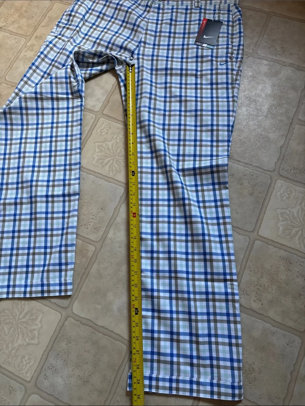 NWT Nike Golf Sport Blue White Plaid Performance Dri-Fit Mens 34x30 Pants